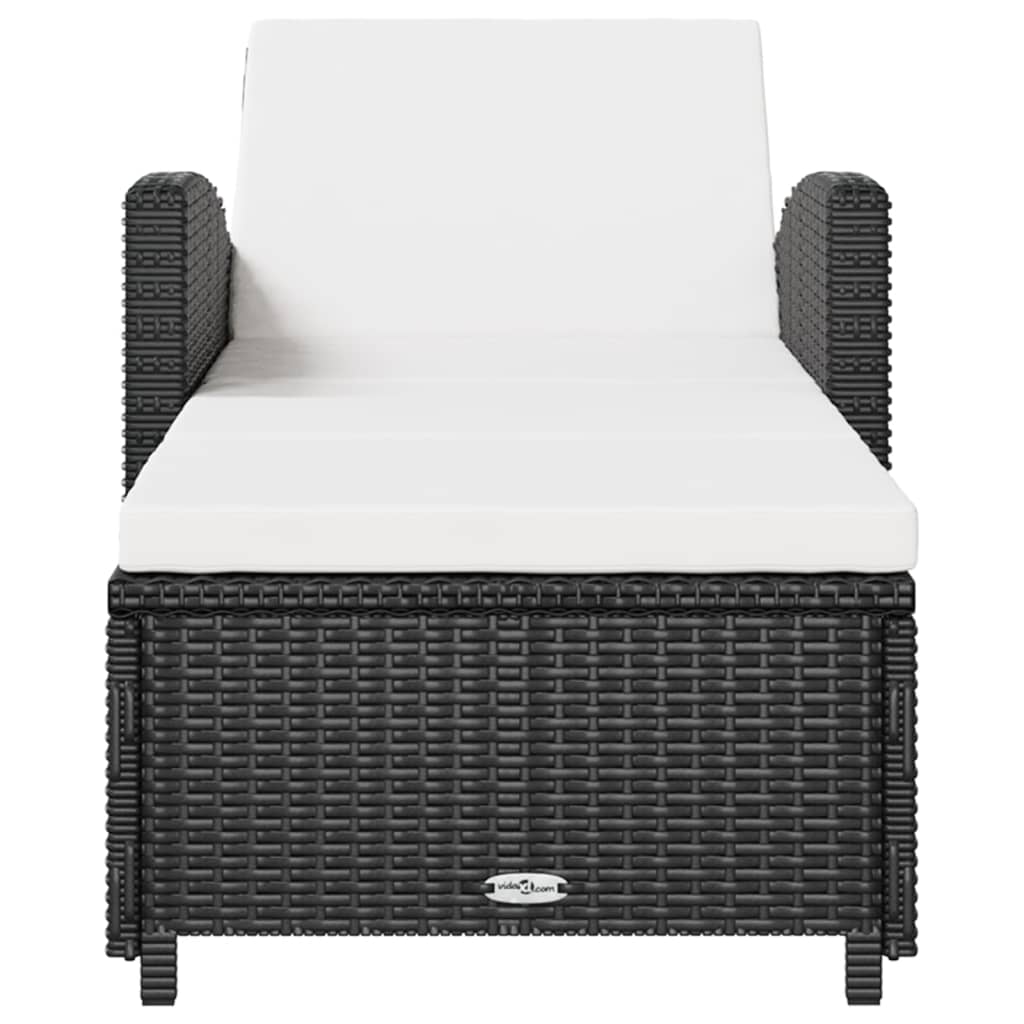 Lettino Prendisole con Cuscino Bianco Crema in Polyrattan Nero - immagine 3