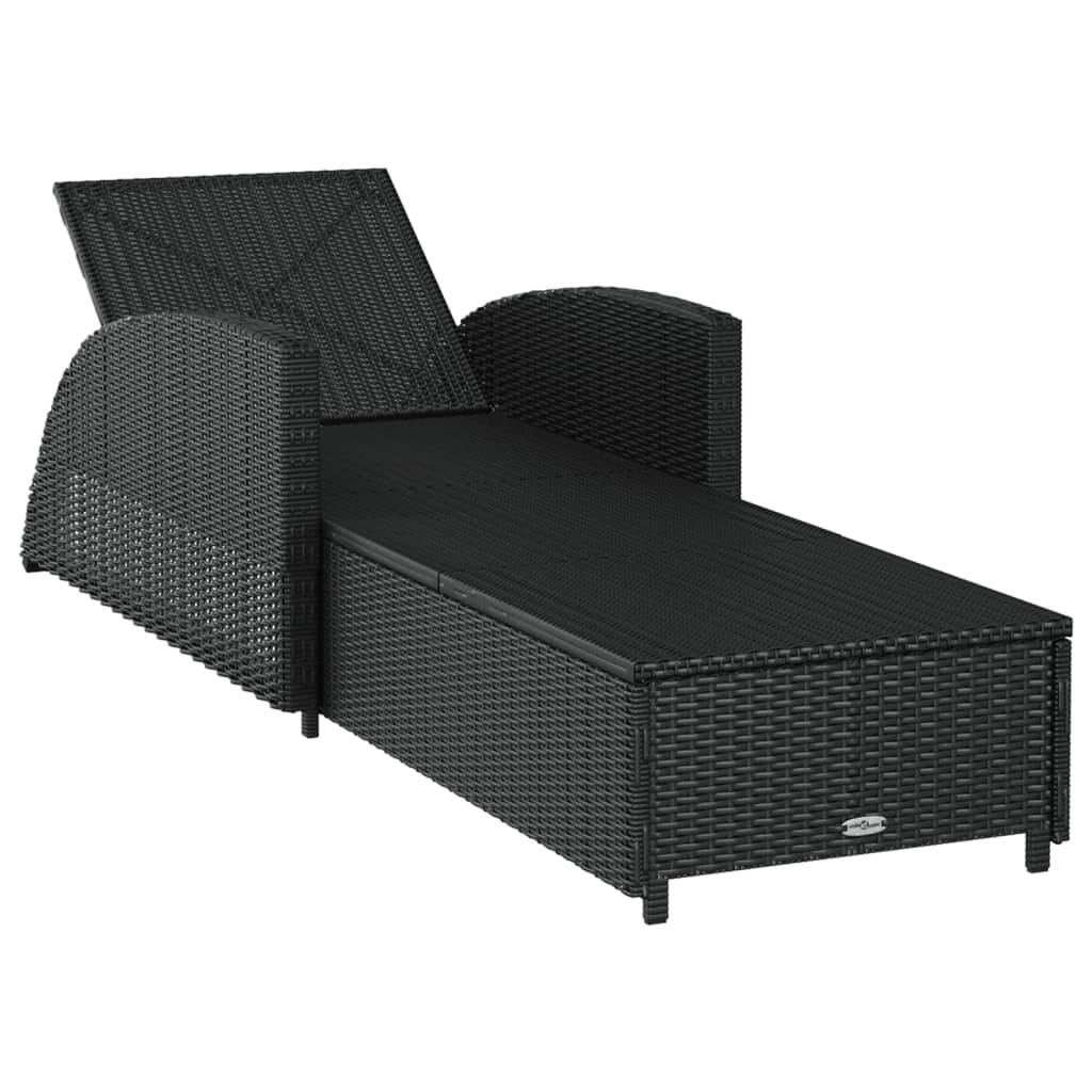 Lettino Prendisole con Cuscino Bianco Crema in Polyrattan Nero - immagine 6