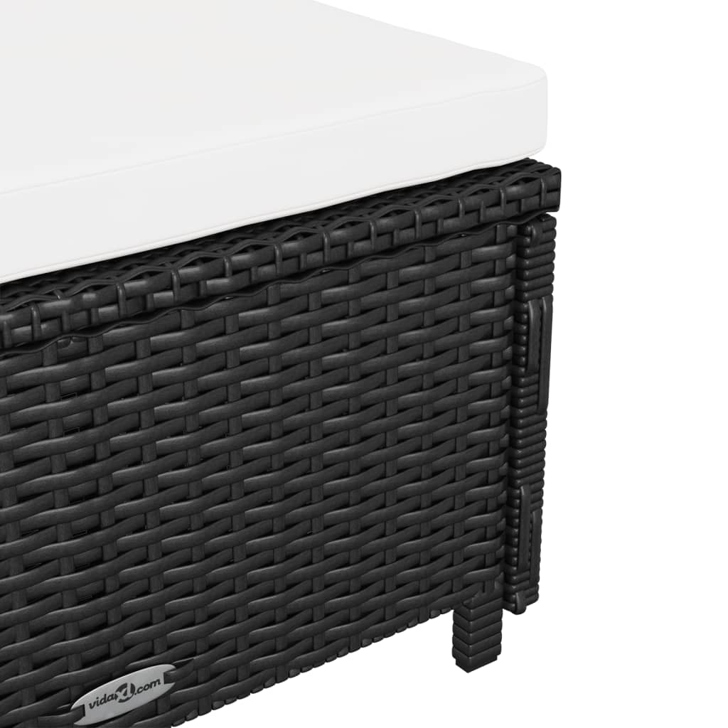 Lettino Prendisole con Cuscino Bianco Crema in Polyrattan Nero - immagine 8