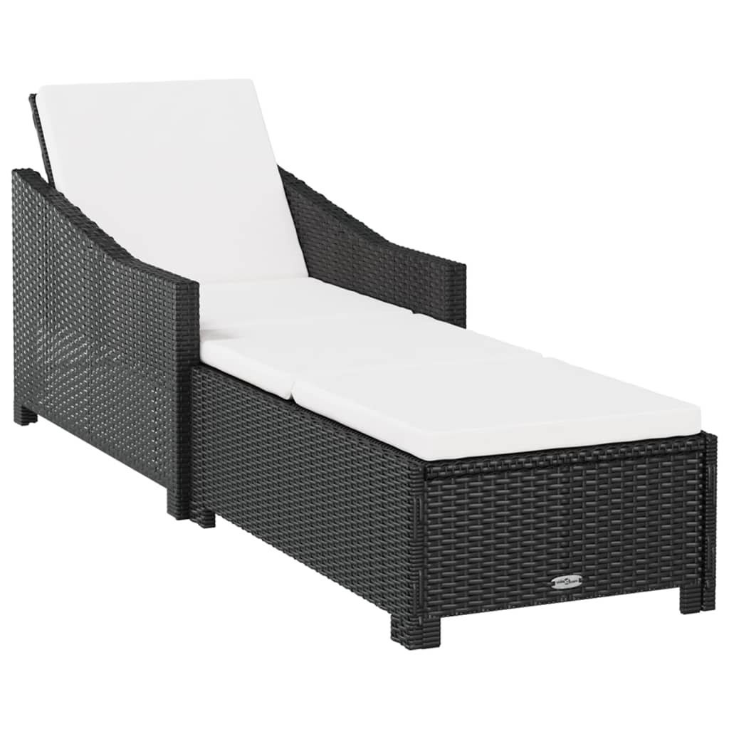 Lettino Prendisole con Cuscino Bianco Crema in Polyrattan Nero - immagine 2