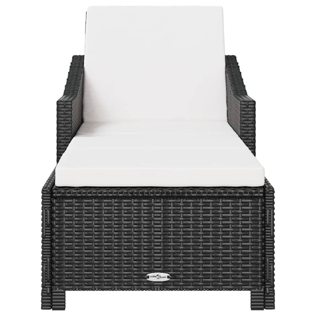 Lettino Prendisole con Cuscino Bianco Crema in Polyrattan Nero - immagine 3