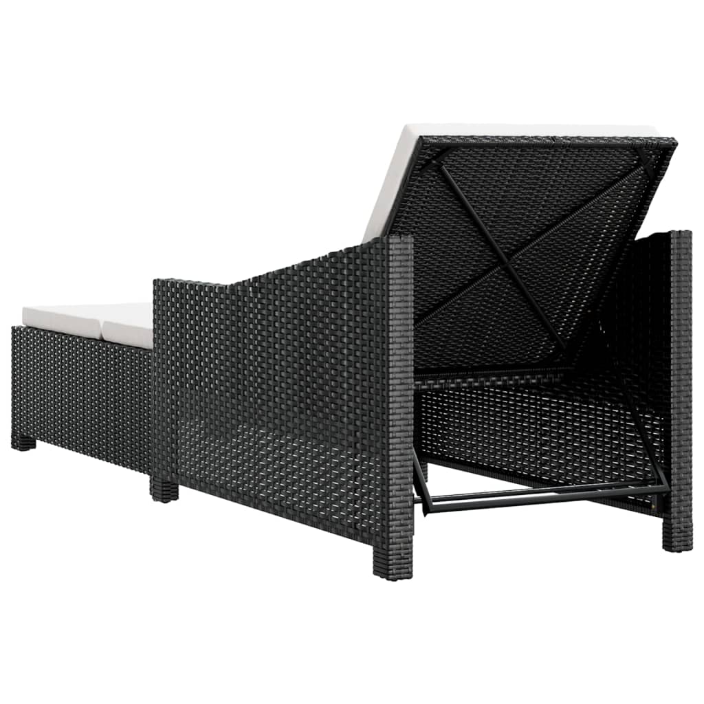 Lettino Prendisole con Cuscino Bianco Crema in Polyrattan Nero - immagine 4