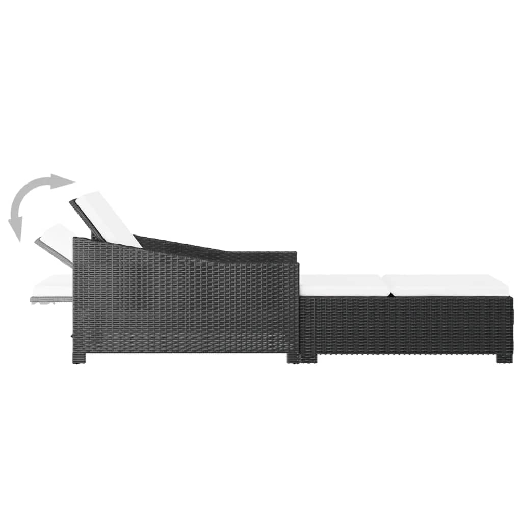 Lettino Prendisole con Cuscino Bianco Crema in Polyrattan Nero - immagine 6