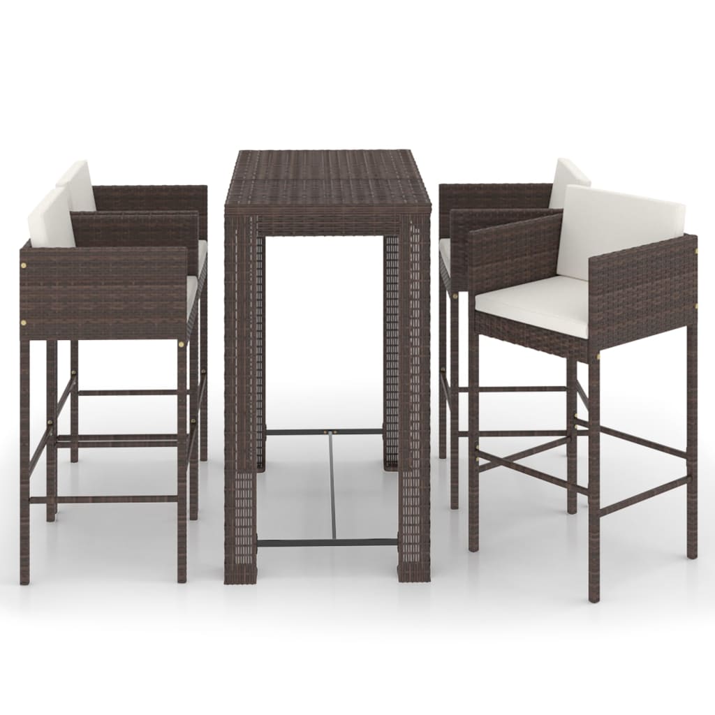Set da Bar da Giardino 5 pz con Cuscini in Polyrattan Marrone - immagine 2