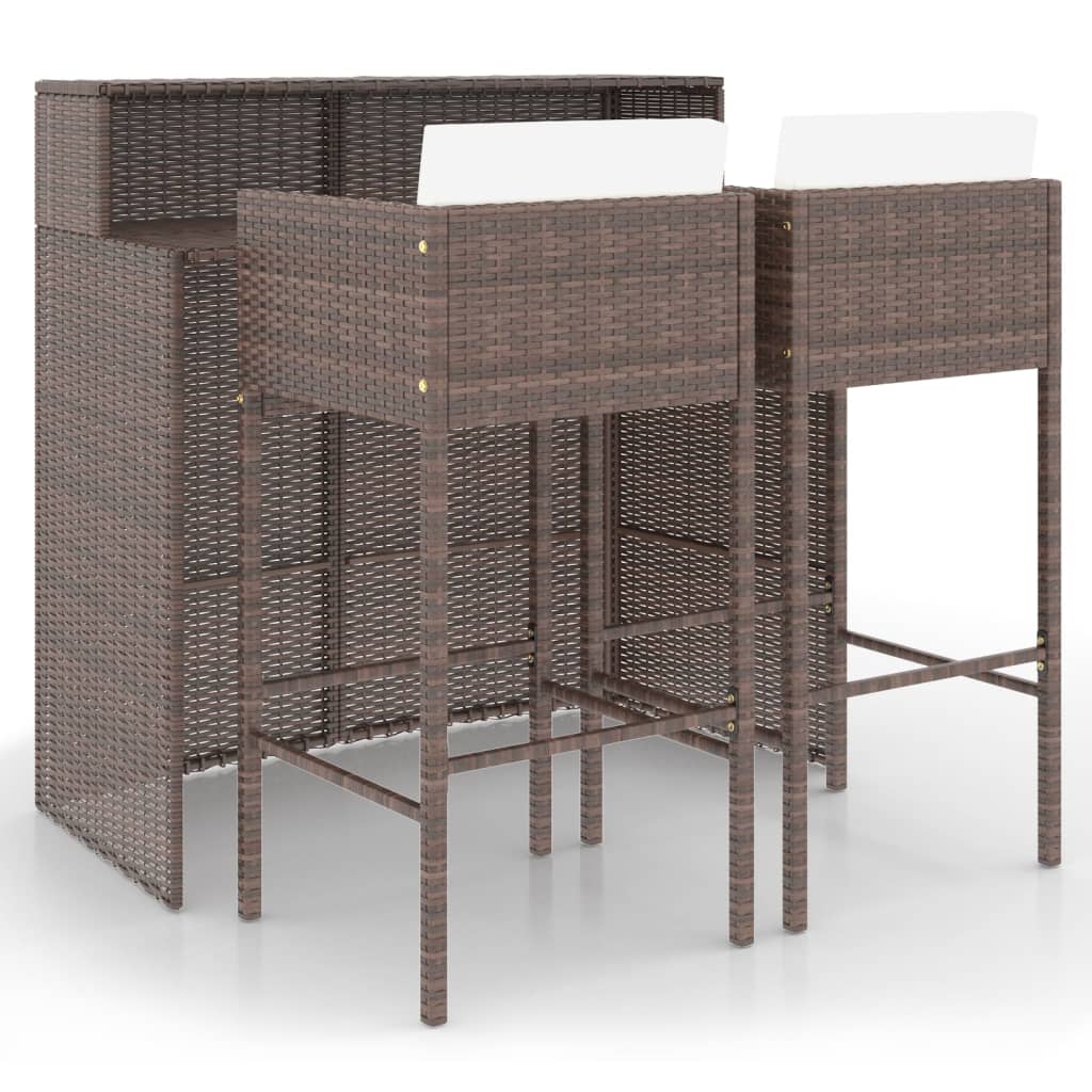 Set Bar da Giardino 3 pz con Cuscini Polyrattan Marrone - immagine 2