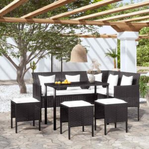 Set Divano a L con Cuscini 5 pz Nero in Polyrattan