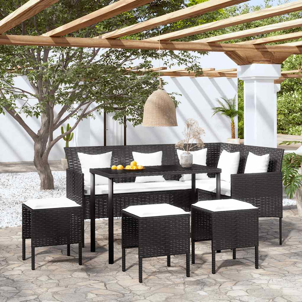 Set Divano a L con Cuscini 5 pz Nero in Polyrattan