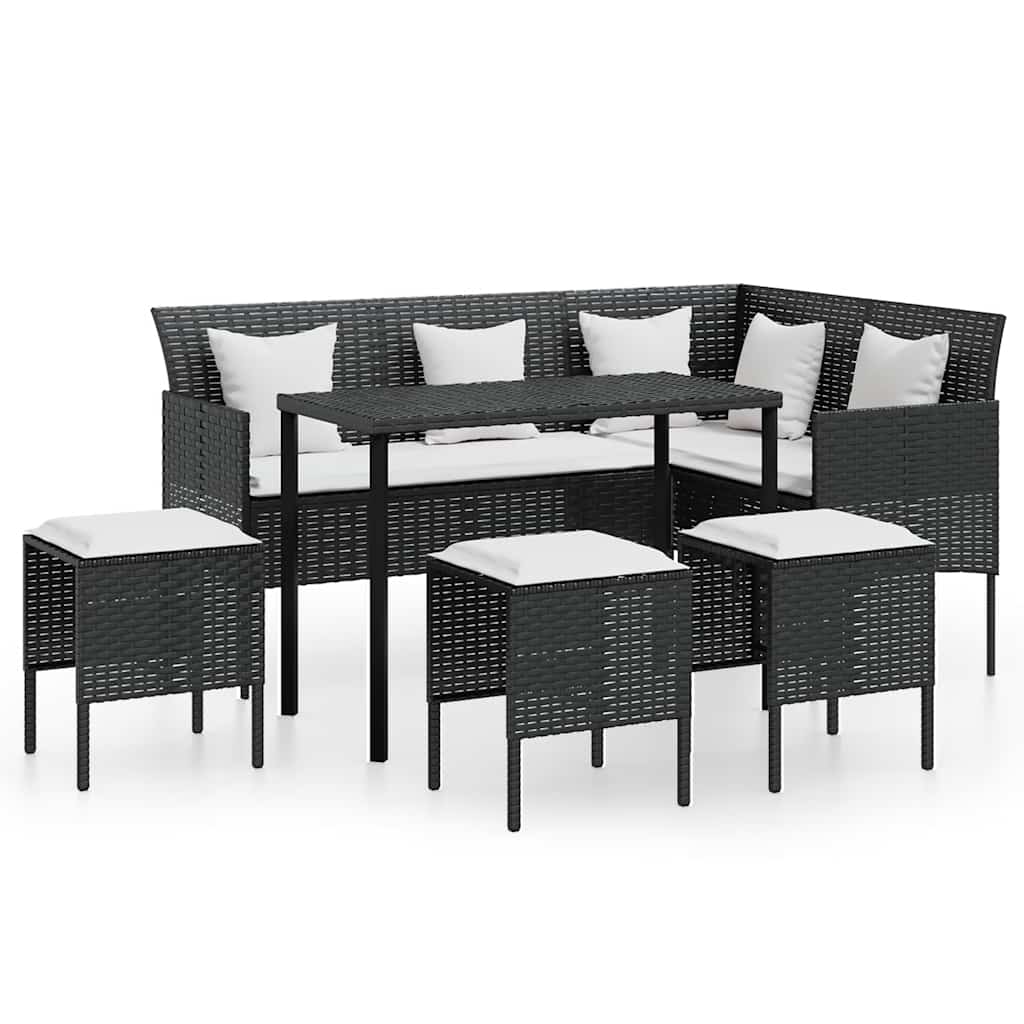 Set Divano a L con Cuscini 5 pz Nero in Polyrattan - immagine 2