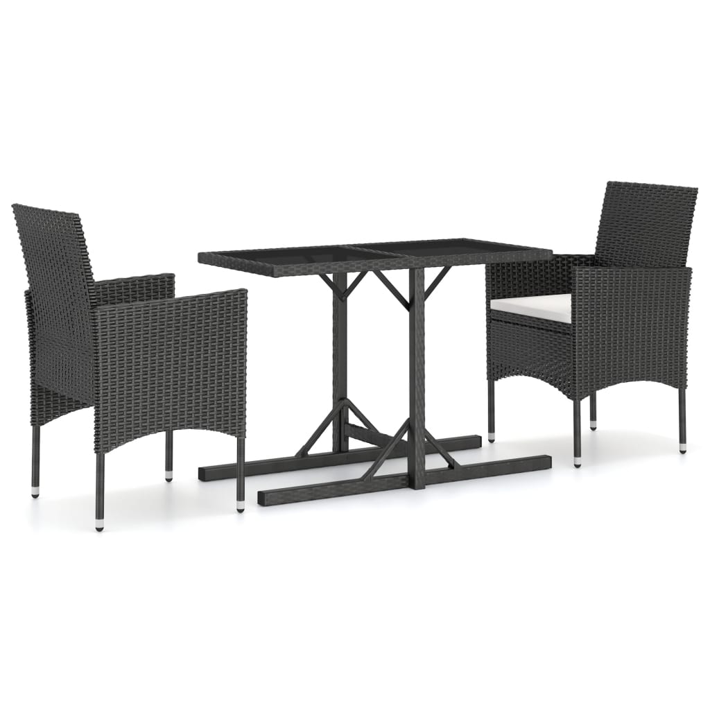 Set Pranzo da Giardino 3pz in Polyrattan e Vetro Temperato Nero - immagine 2