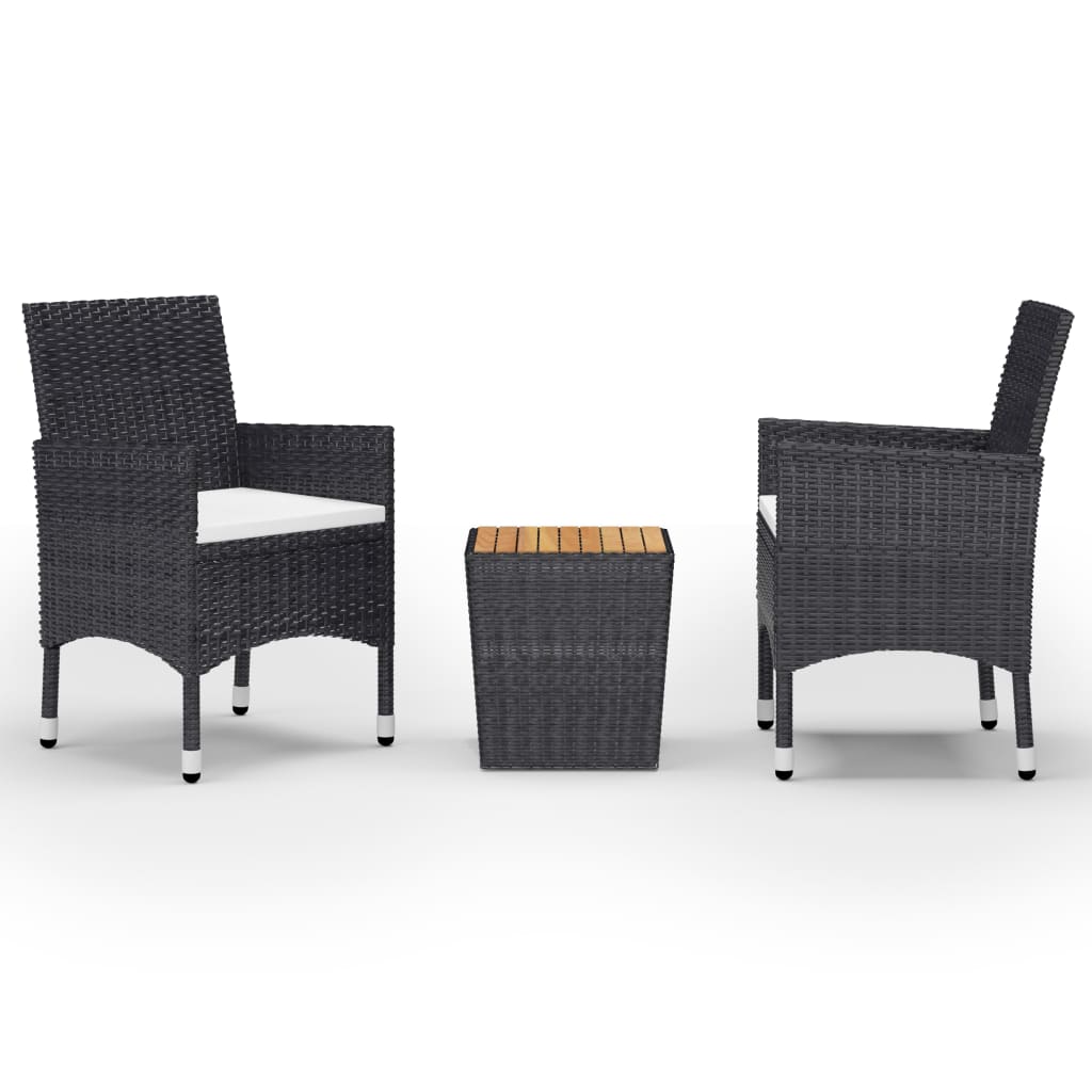 Set Bistrot da Giardino 3 pz Polyrattan e Legno Massello Nero - immagine 2