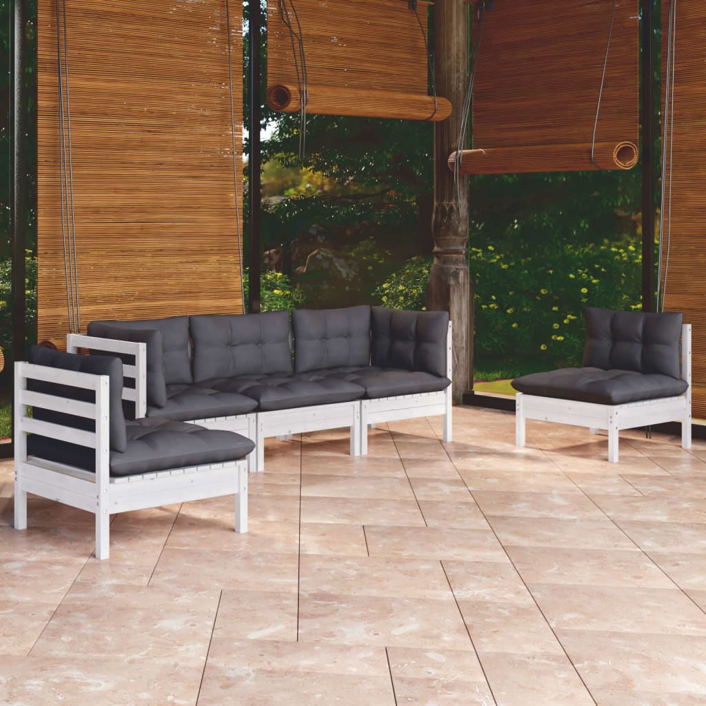 Set Salotto da Giardino 5pz con Cuscini Legno Massello di Pino