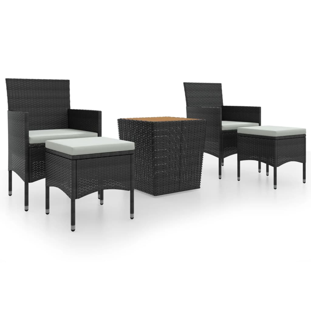 Set Bistrot per Giardino 5 pz Polyrattan e Massello Acacia Nero - immagine 2
