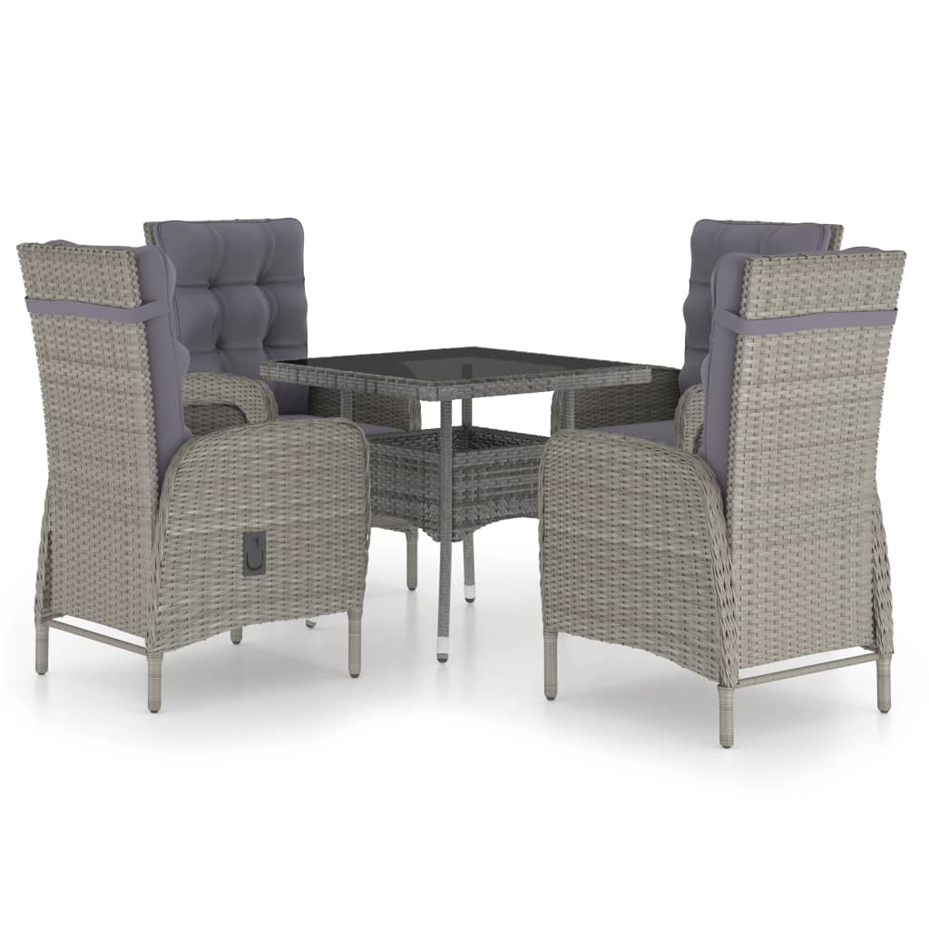 Set da Pranzo da Giardino 5 pz in Polyrattan e Vetro Grigio - immagine 2