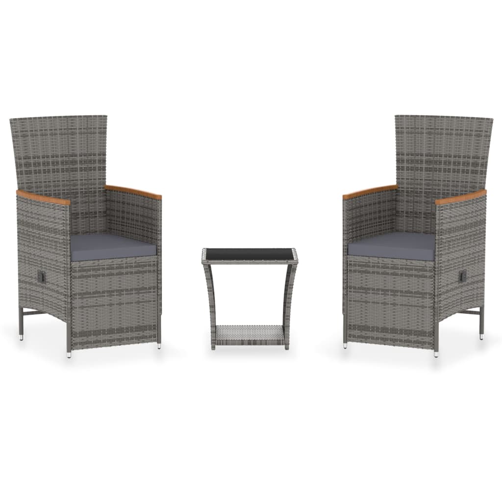 Set Divani da Giardino 3 pz con Cuscini in Polyrattan Grigio - immagine 2