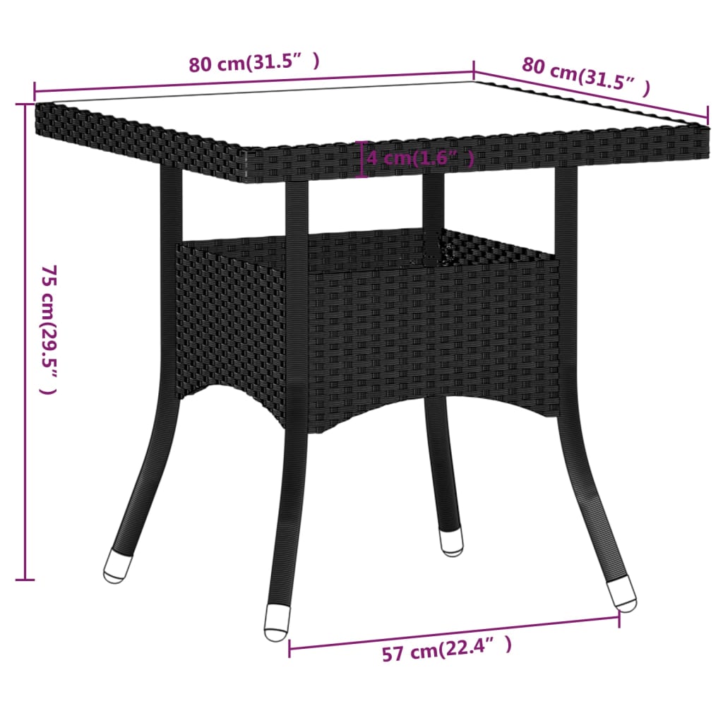 Set da Pranzo per Giardino 5 pz Polyrattan Vetro Temperato Nero - immagine 8