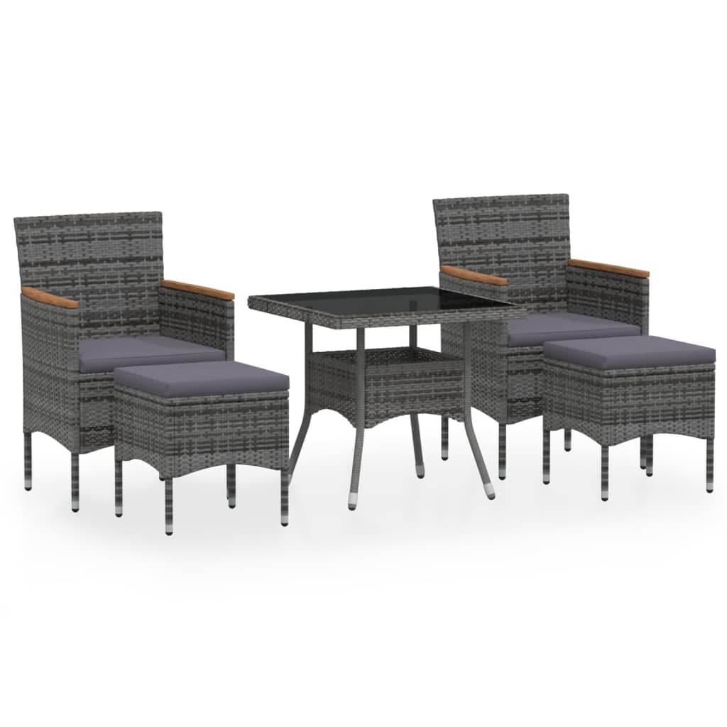 Set Pranzo da Giardino 5 pz Polyrattan e Vetro Temperato Grigio - immagine 2