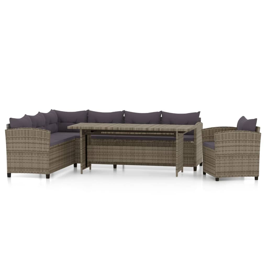 Set Divani da Giardino 3 pz con Cuscini in Polyrattan Grigio - immagine 2