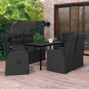 Set da Pranzo da Giardino 7 pz con Cuscini Nero