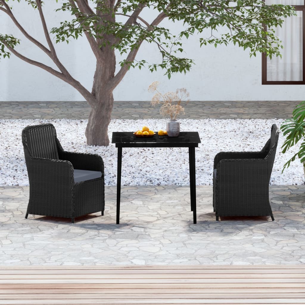 Set da Pranzo da Giardino 3 pz con Cuscini Nero