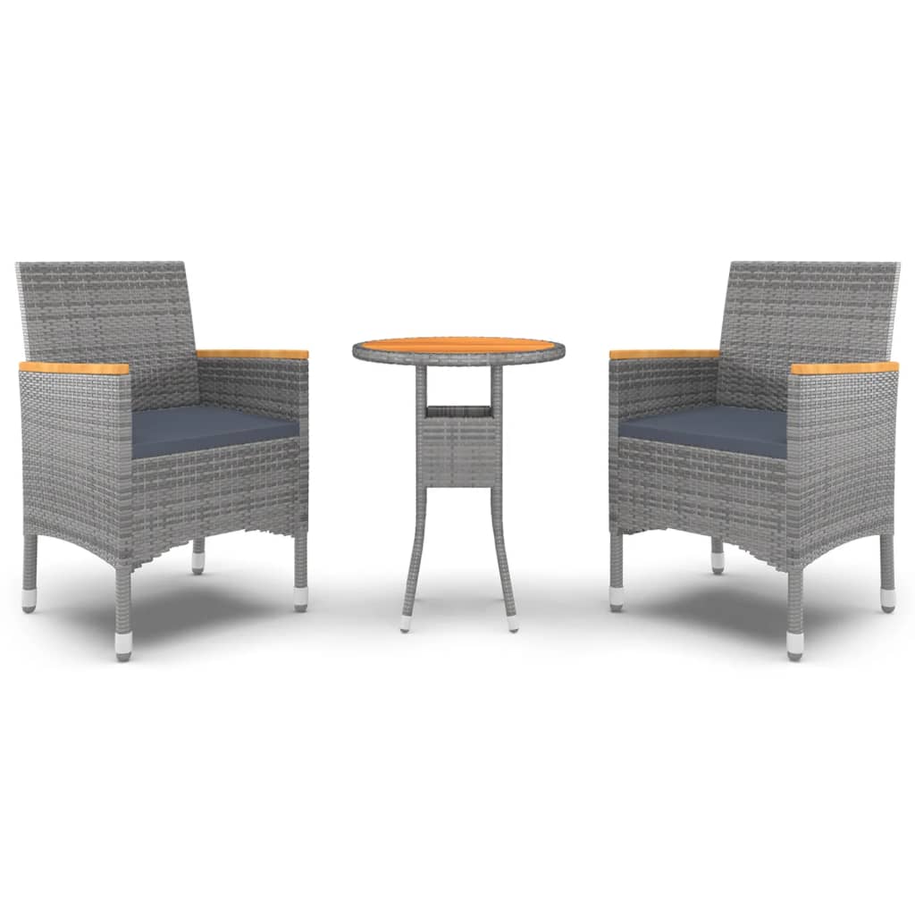 Set da Pranzo per Giardino 3 pz in Polyrattan Grigio - immagine 2