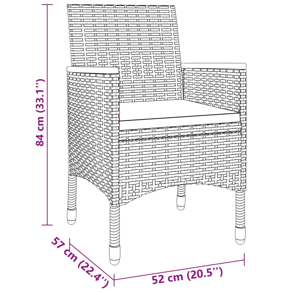Set da Pranzo per Giardino 3 pz in Polyrattan Grigio - immagine 8