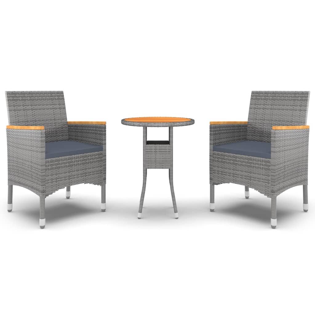 Set da Pranzo per Giardino 3 pz in Polyrattan Grigio - immagine 2