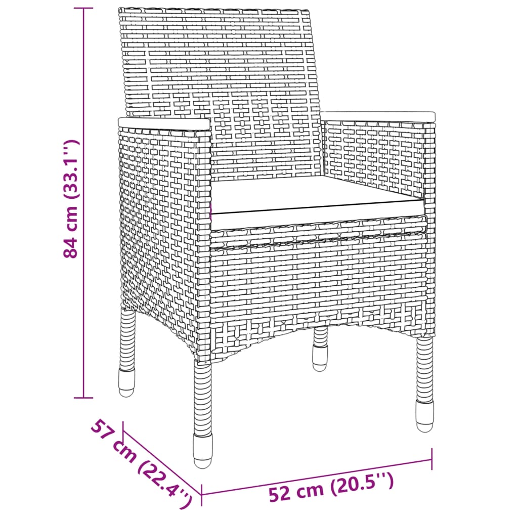 Set da Pranzo per Giardino 3 pz in Polyrattan Grigio - immagine 8