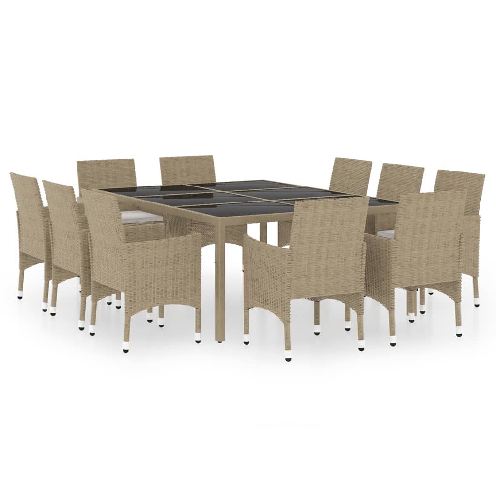 Set da Pranzo per Giardino 11 pz in Polyrattan Beige - immagine 2