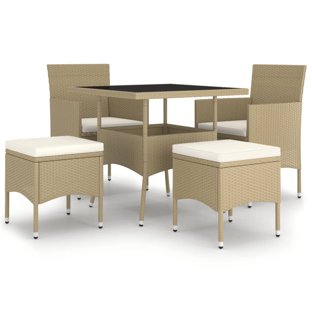 Set da Pranzo per Giardino 5 pz in Polyrattan Beige - immagine 2