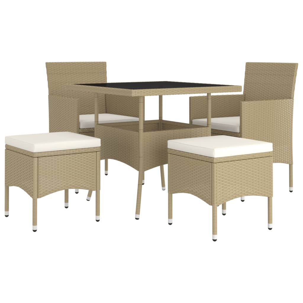 Set da Pranzo per Giardino 5 pz in Polyrattan Beige - immagine 3