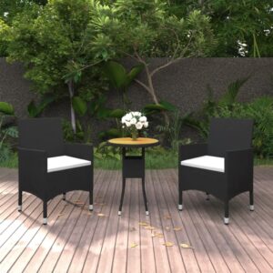 Set Bistrot da Giardino 3 pz Polyrattan e Legno Massello Nero