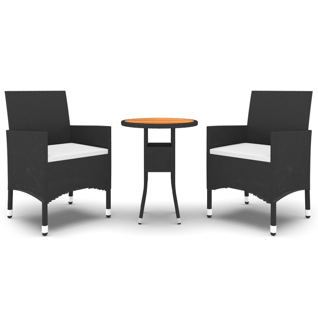 Set Bistrot da Giardino 3 pz Polyrattan e Legno Massello Nero - immagine 2