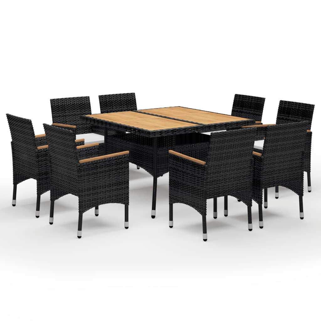Set da Pranzo da Giardino 9 pz Polyrattan e Legno Massello Nero - immagine 2