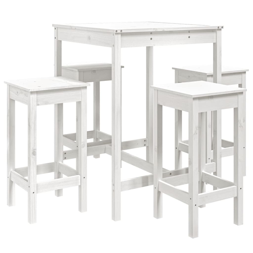 Set Bar da Giardino 5 pz Bianco in Legno Massello di Pino - immagine 2