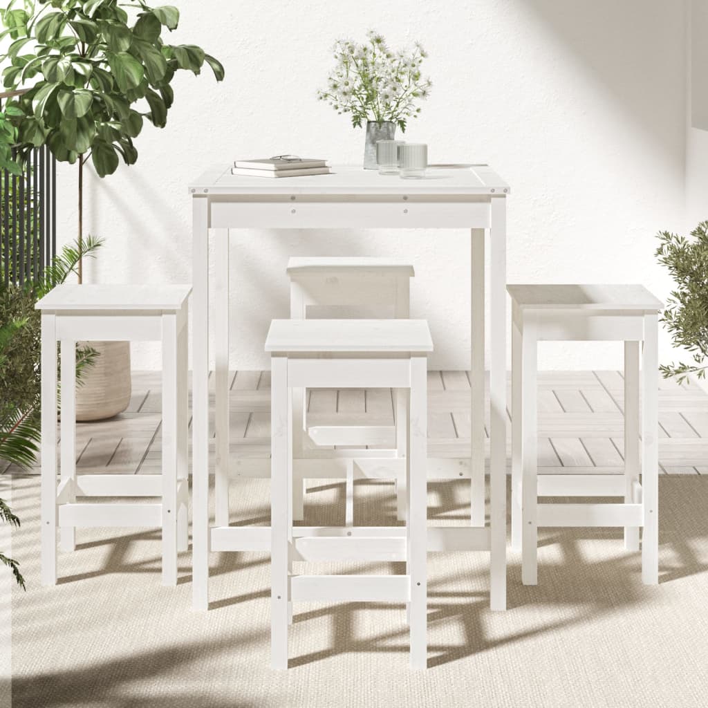 Set Bar da Giardino 5 pz Bianco in Legno Massello di Pino - immagine 3
