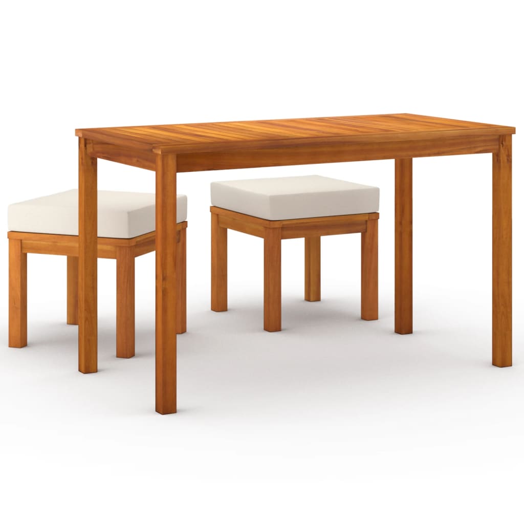 Set da Pranzo da Giardino 3pz con Cuscini Legno Massello Acacia - immagine 2