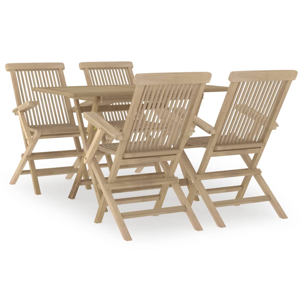 Set da Pranzo per Giardino 5pz Grigio in Legno Massello di Teak - immagine 2