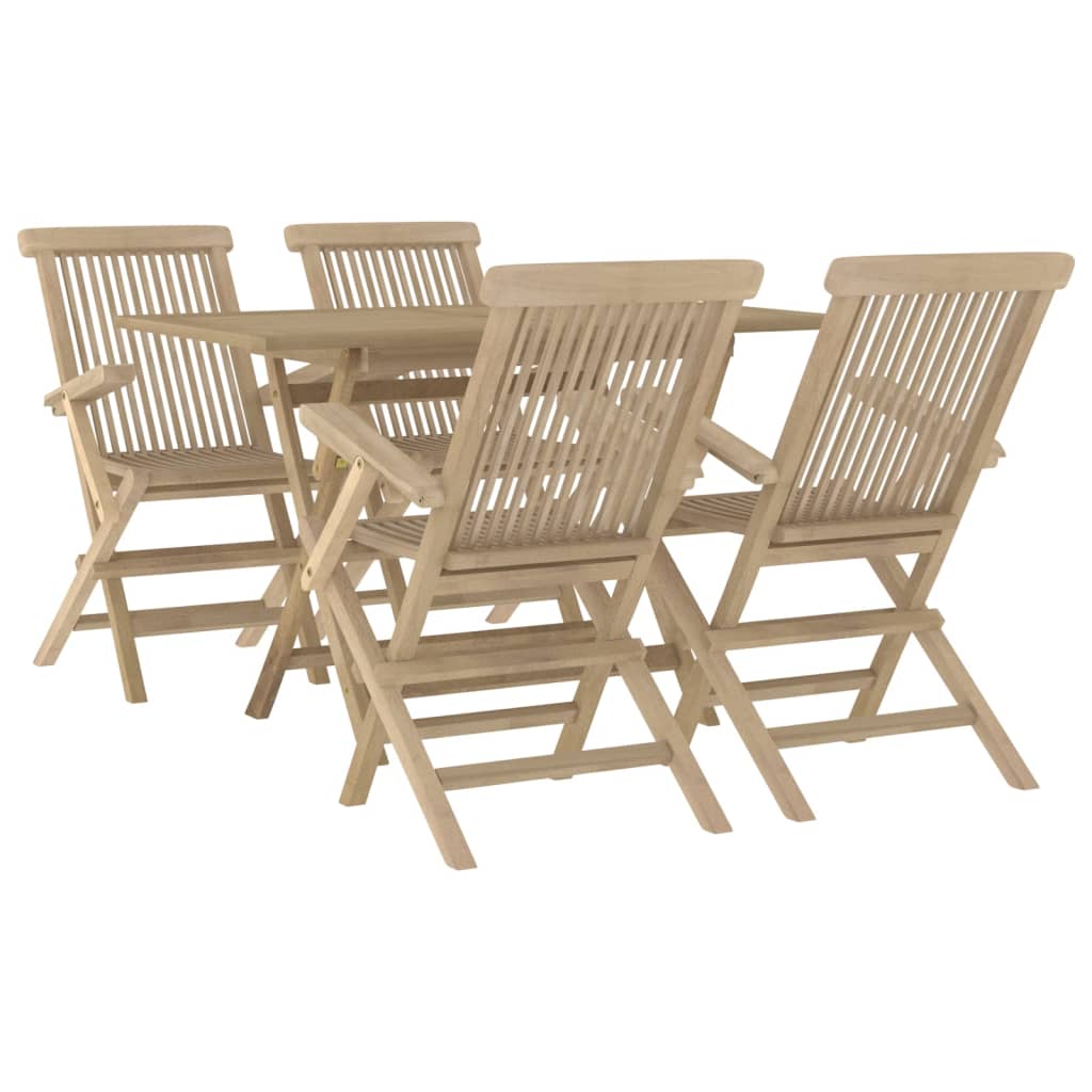 Set da Pranzo per Giardino 5pz Grigio in Legno Massello di Teak - immagine 3