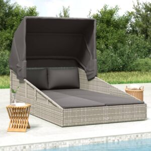Lettino con Tetto Pieghevole Grigio 200x114x128 cm Polyrattan