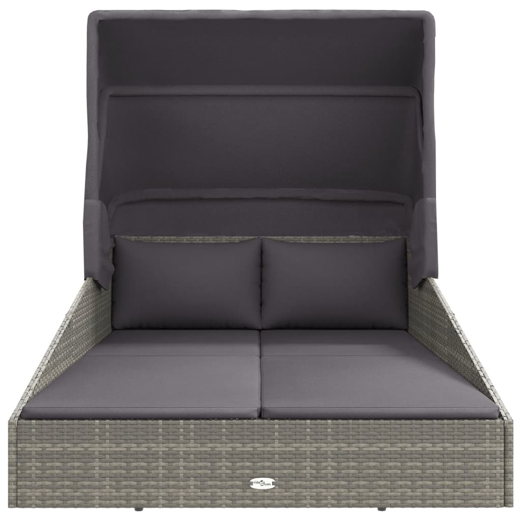 Lettino con Tetto Pieghevole Grigio 200x114x128 cm Polyrattan - immagine 3