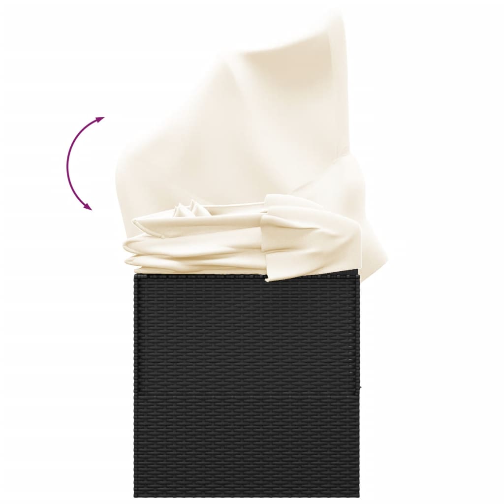 Lettino Prendisole Esterno con Tetto e Cuscini Nero Polyrattan - immagine 6