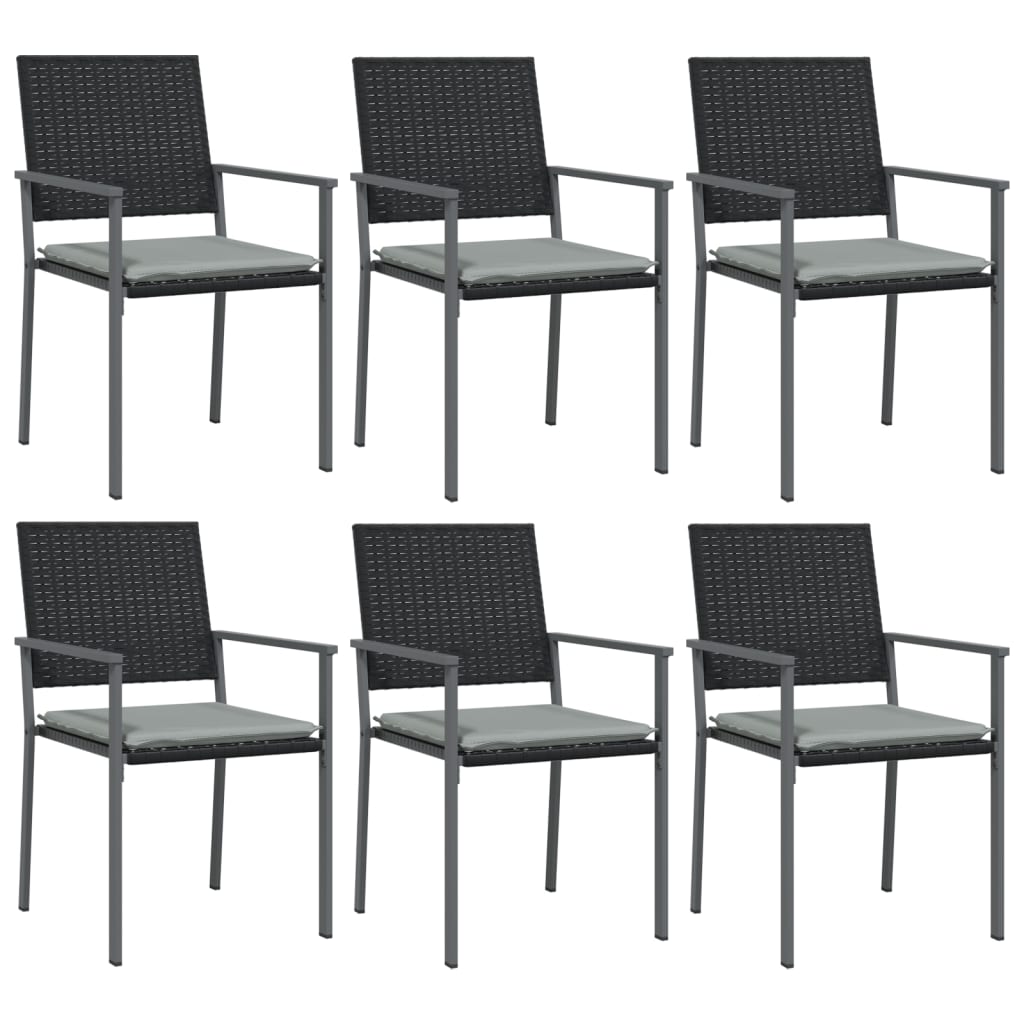 Sedie da Giardino con Cuscini 6pz Nere 54x62,5x89 cm Polyrattan - immagine 2