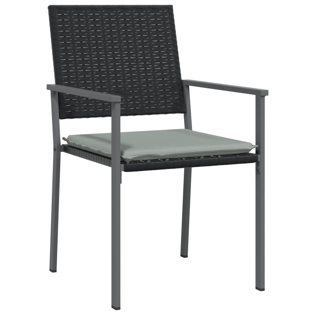 Sedie da Giardino con Cuscini 6pz Nere 54x62,5x89 cm Polyrattan - immagine 3