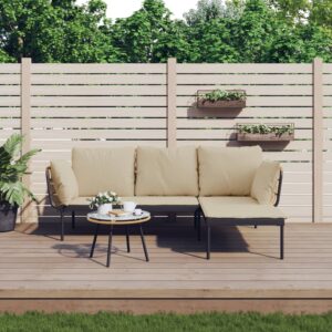 Set Salotto da Giardino 3 pz con Cuscini Beige in Polyrattan