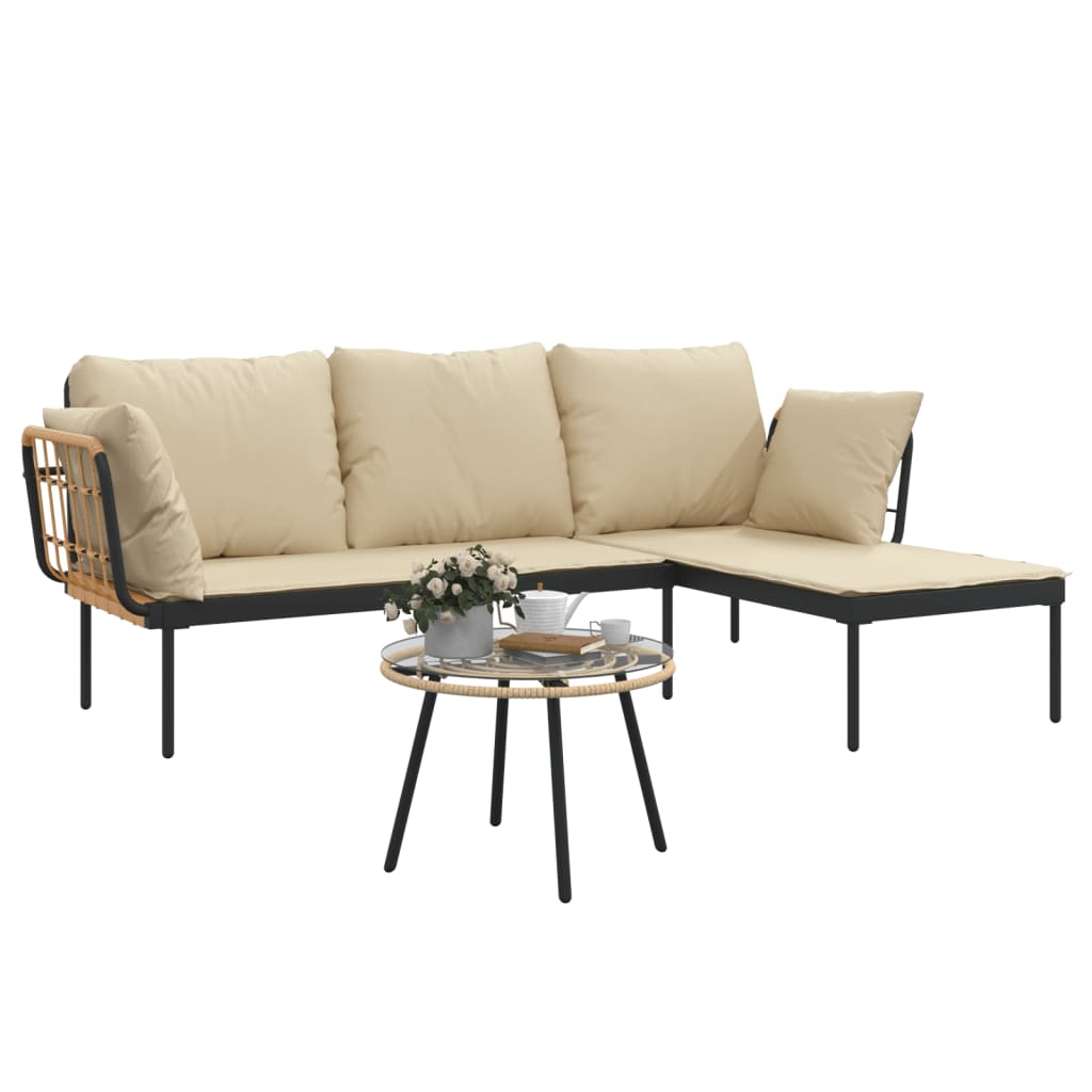 Set Salotto da Giardino 3 pz con Cuscini Beige in Polyrattan - immagine 4