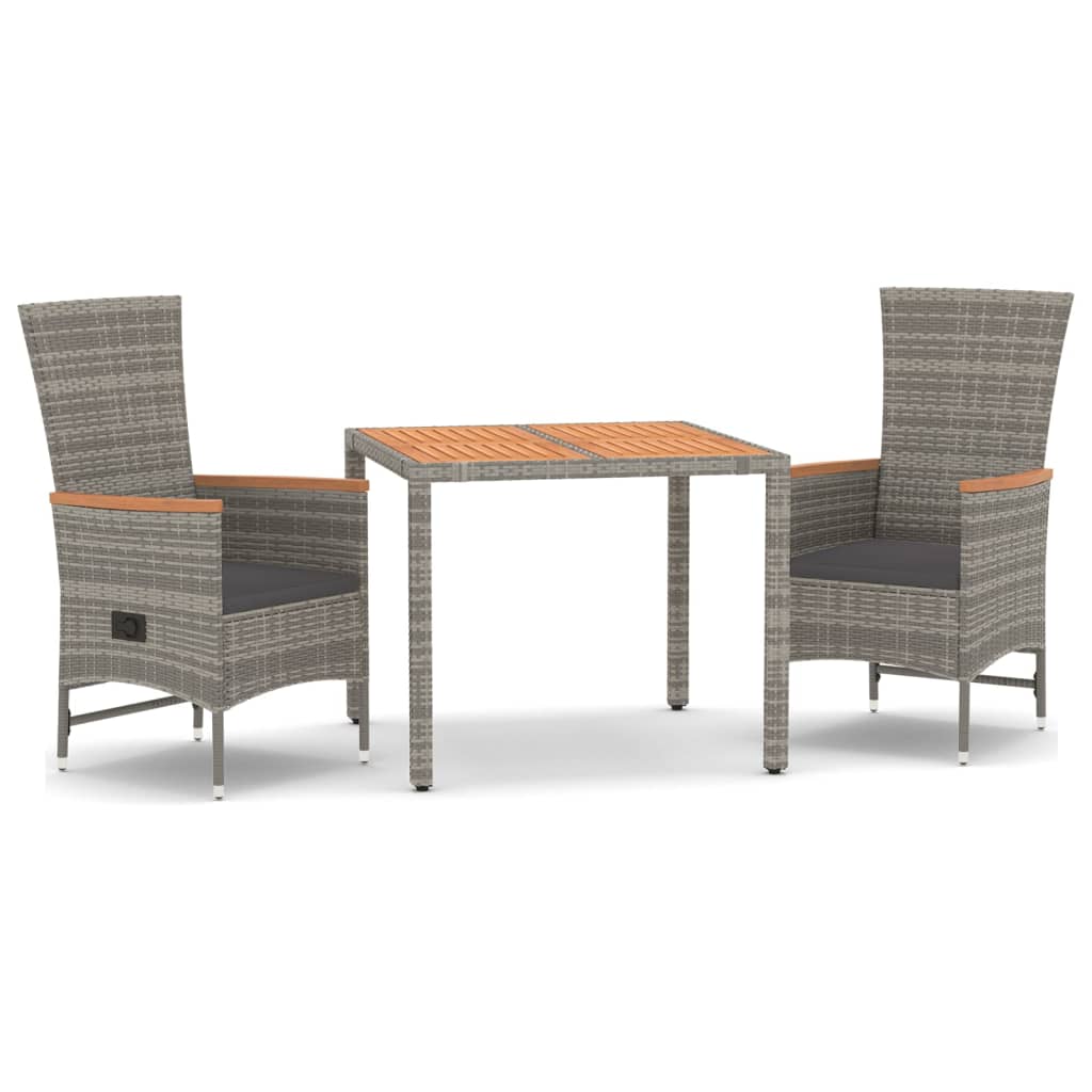 Set da Pranzo da Giardino 3 pz con Cuscini in Polyrattan Grigio - immagine 2