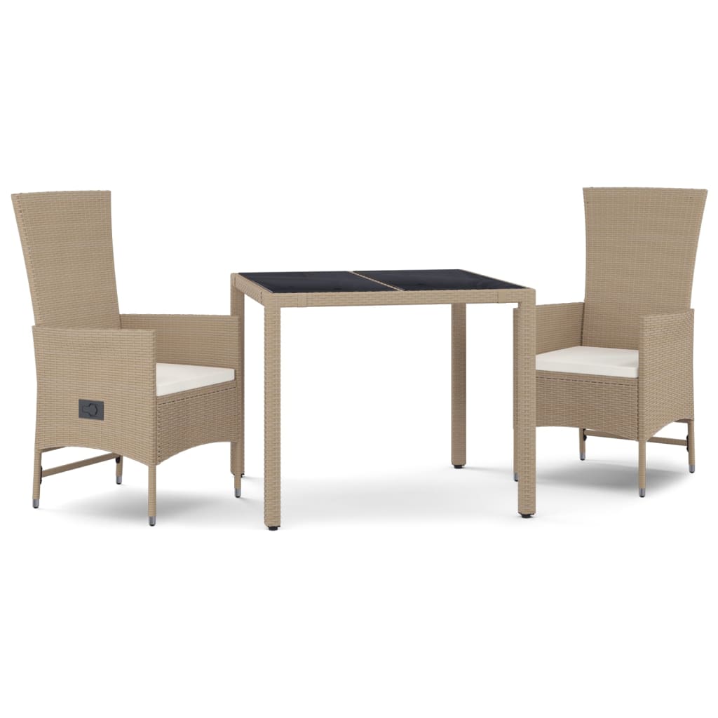 Set da Pranzo da Giardino 3 pz con Cuscini Beige in Polyrattan - immagine 2