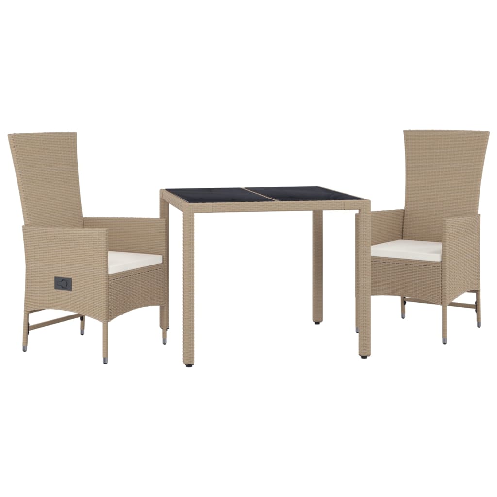 Set da Pranzo da Giardino 3 pz con Cuscini Beige in Polyrattan - immagine 3