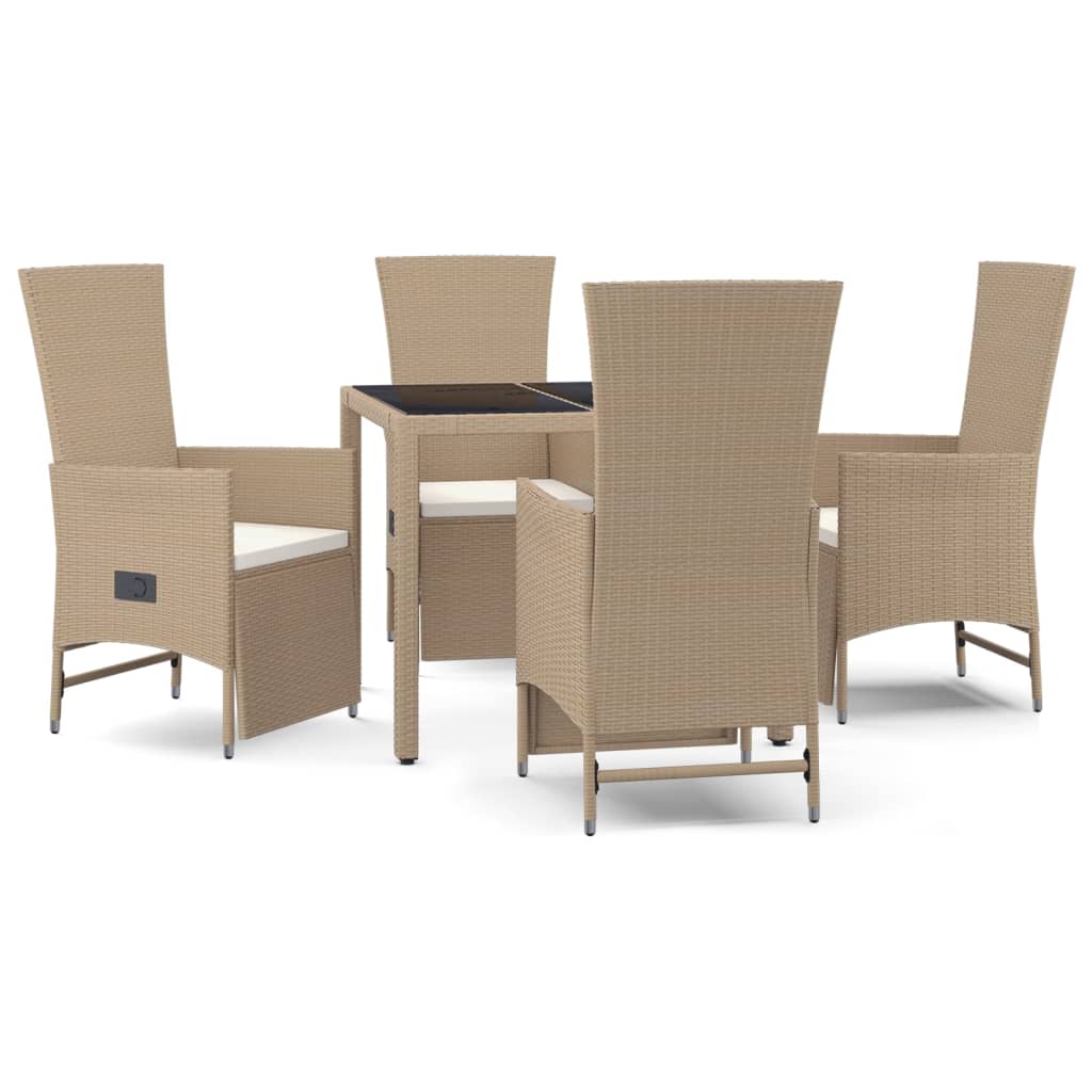 Set da Pranzo da Giardino 5 pz con Cuscini Beige in Polyrattan - immagine 2