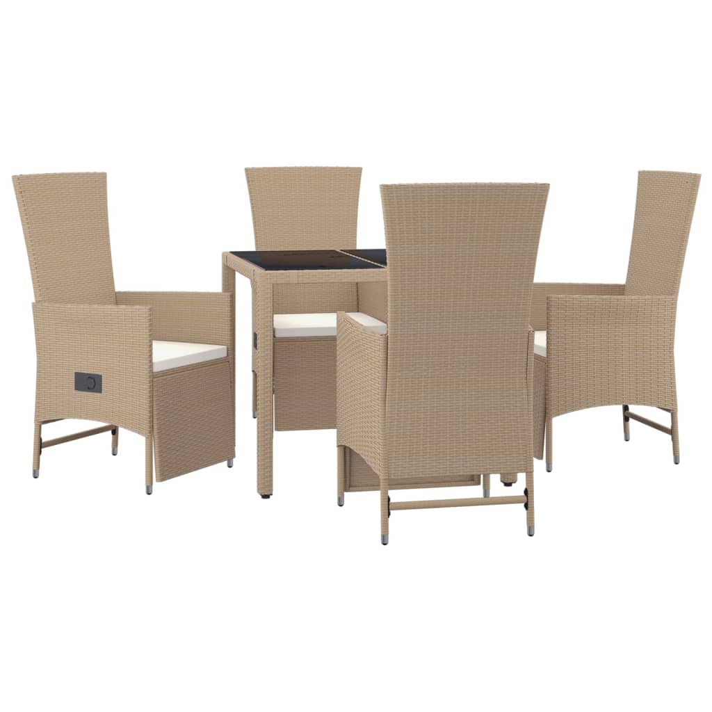 Set da Pranzo da Giardino 5 pz con Cuscini Beige in Polyrattan - immagine 3